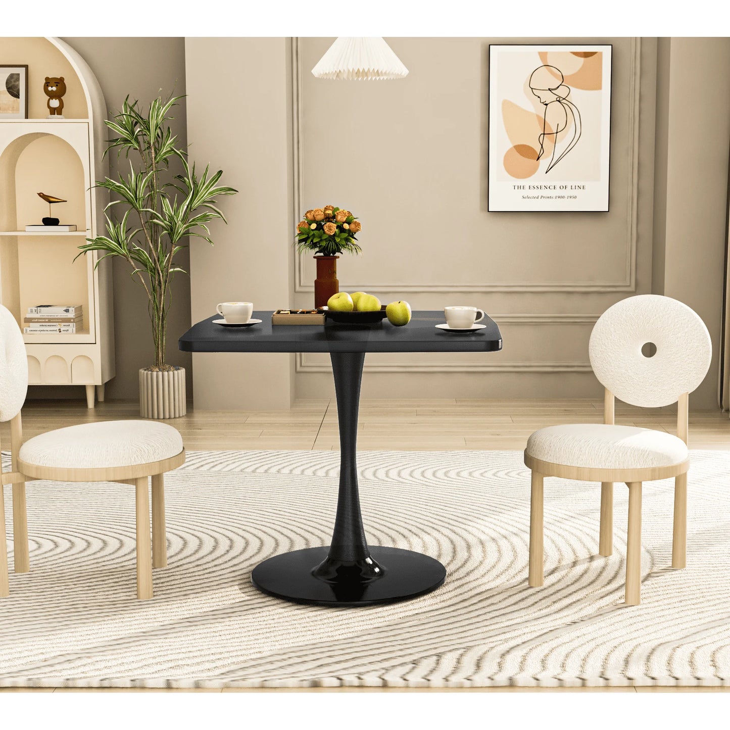 LTTROMAT Black Square Dining Table, 31.5-inch Tulip Pedestal for Living Room & Small Spaces