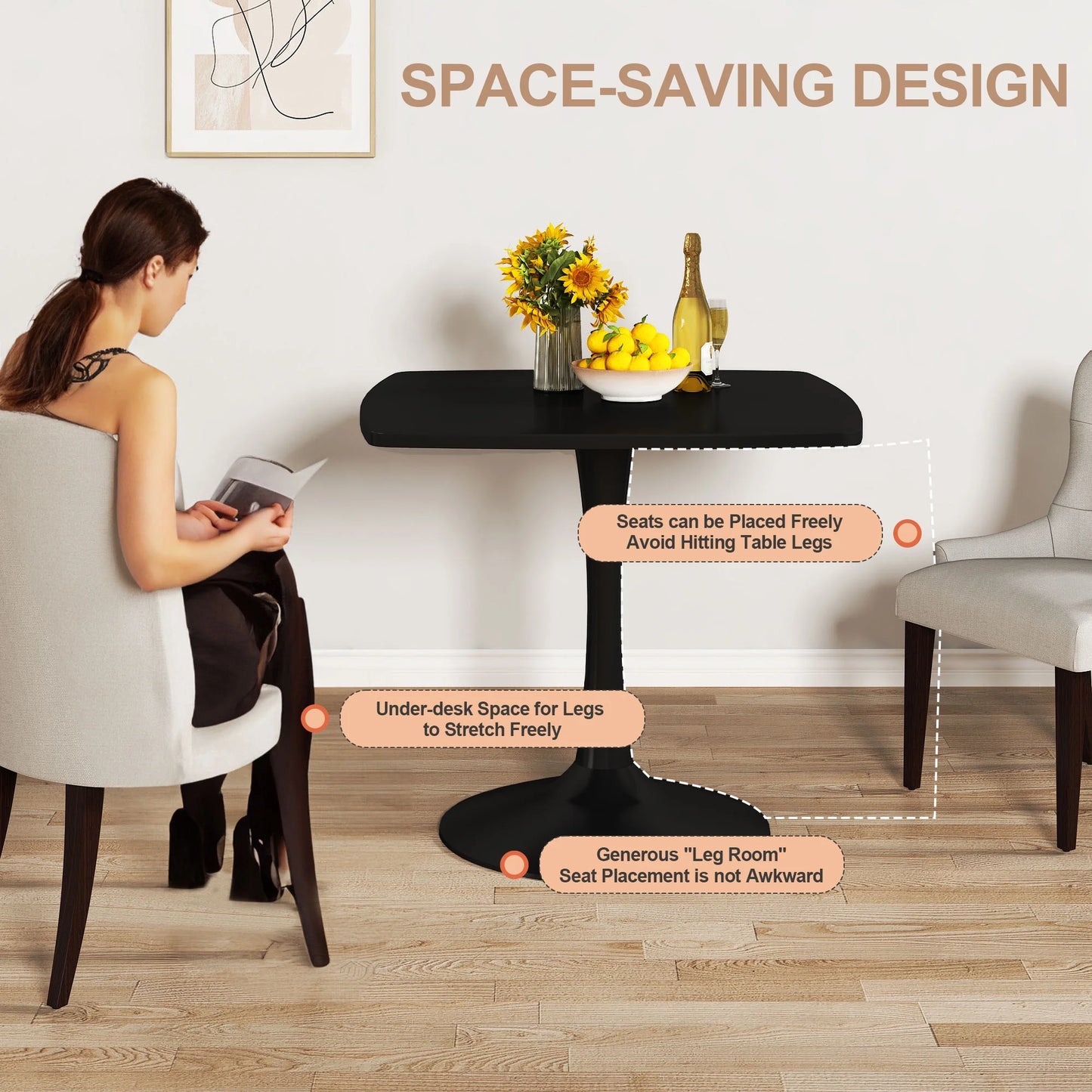 LTTROMAT Black Square Dining Table, 31.5-inch Tulip Pedestal for Living Room & Small Spaces