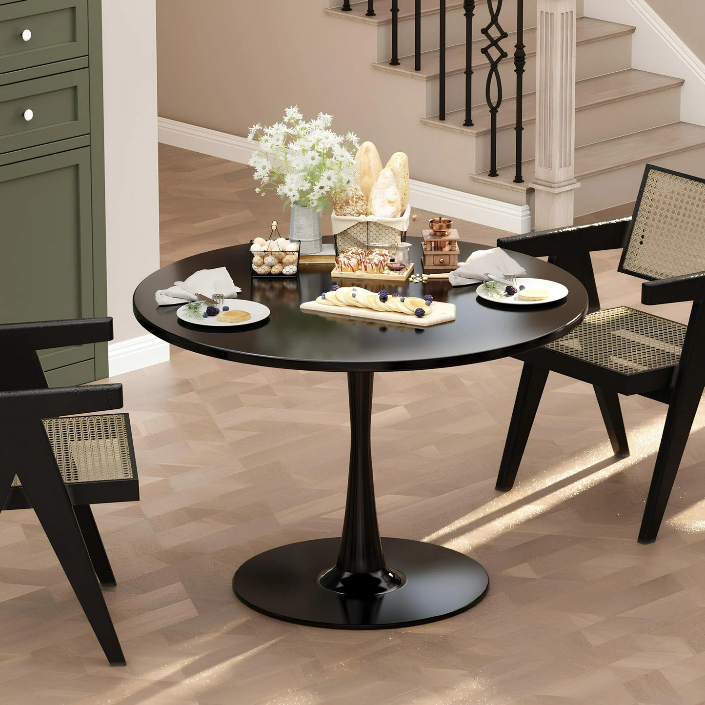 LTTROMAT Round Dining Table, Round Artificial Marble Dining Table, Round Pedestal Table for Mid-Century End Table Coffee Office Living Room Table, White