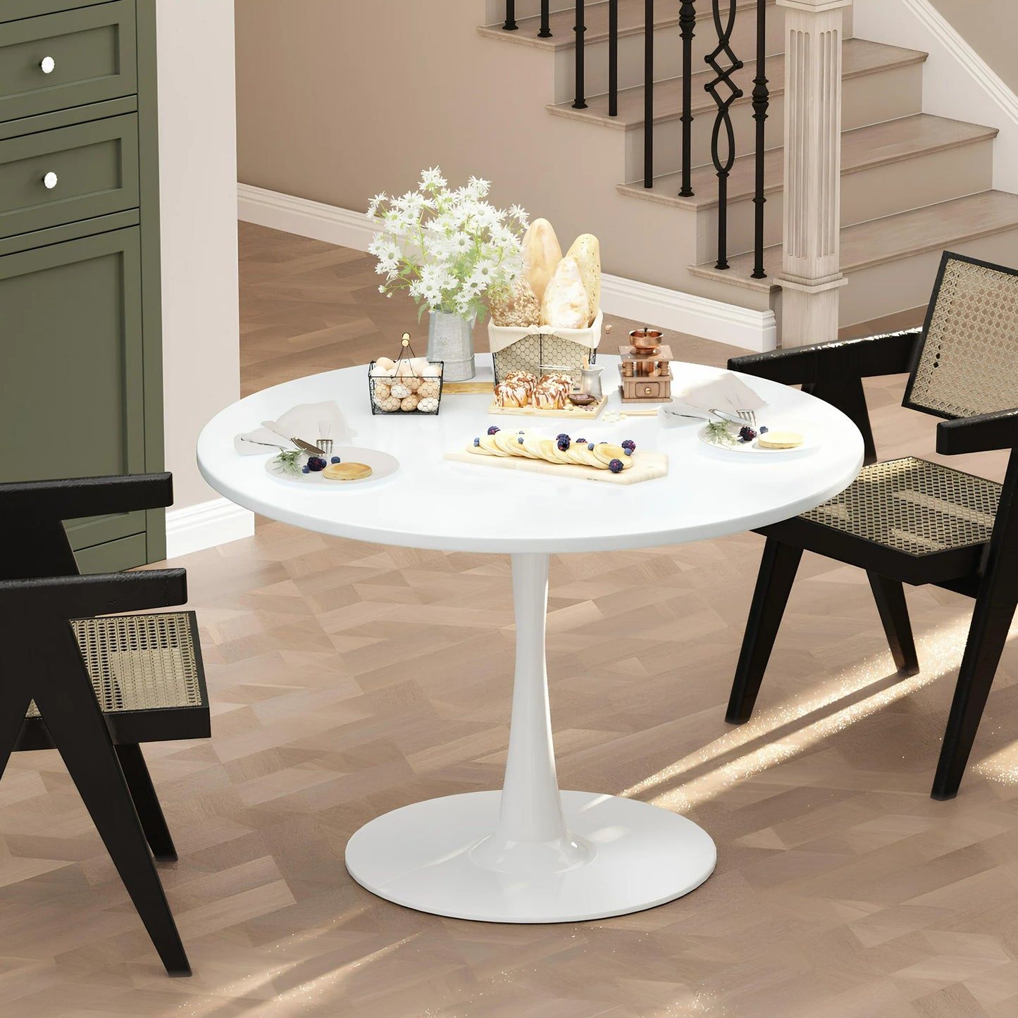 LTTROMAT Round Dining Table, Round Artificial Marble Dining Table, Round Pedestal Table for Mid-Century End Table Coffee Office Living Room Table, White