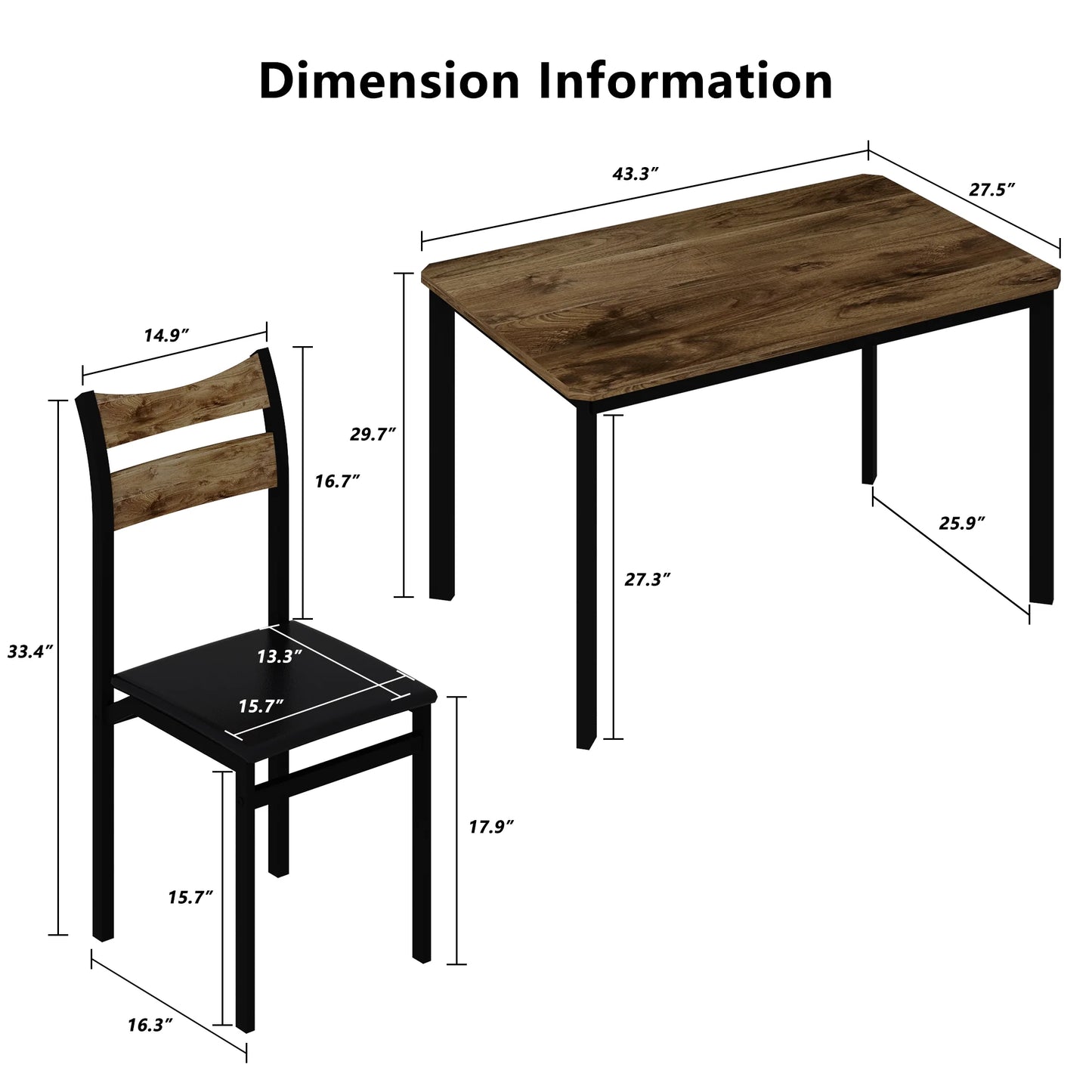 LTTROMAT Dining Table Sets for 4, Dining Room Table with 4 PU Leather Upholstered Chairs, Modern Wood Kitchen Table and Chairs Set, Square Dinette Sets for Breakfast Nook, Brown