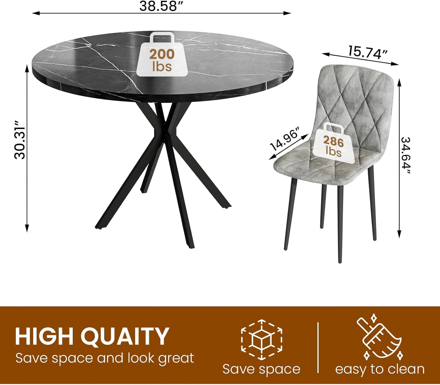 LTTROMAT Round Dining Table Set for 4