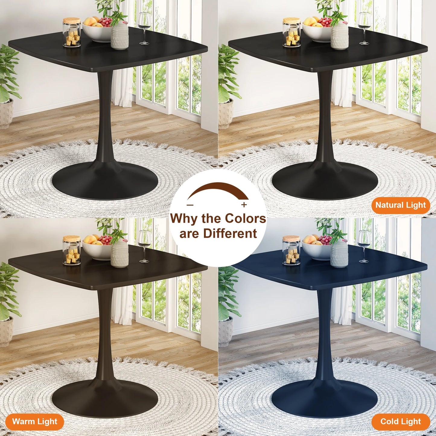 LTTROMAT Black Square Dining Table, 31.5-inch Tulip Pedestal for Living Room & Small Spaces