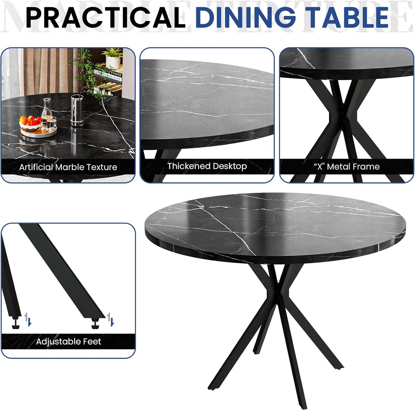 LTTROMAT Round Dining Table Set for 4