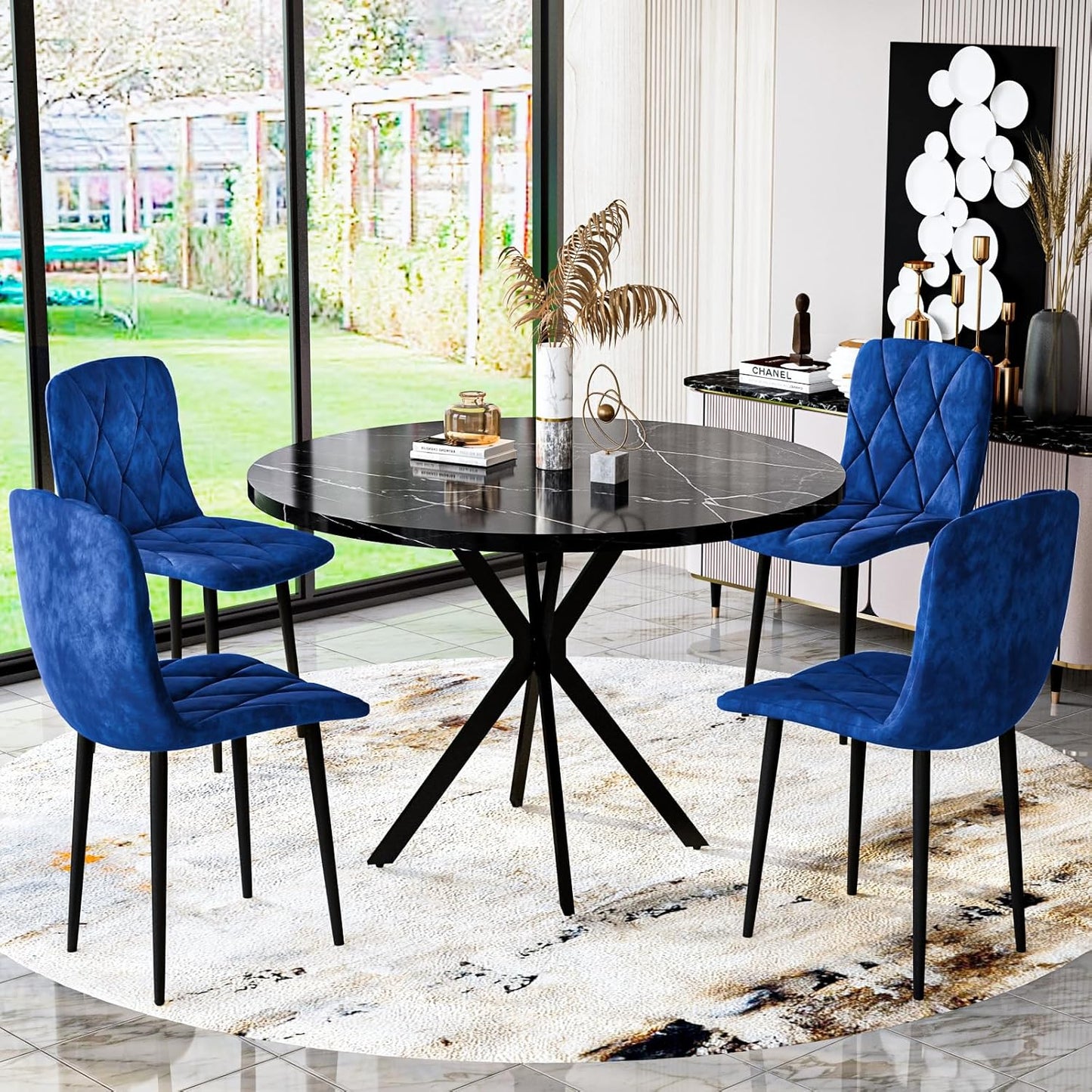 LTTROMAT Round Dining Table Set for 4