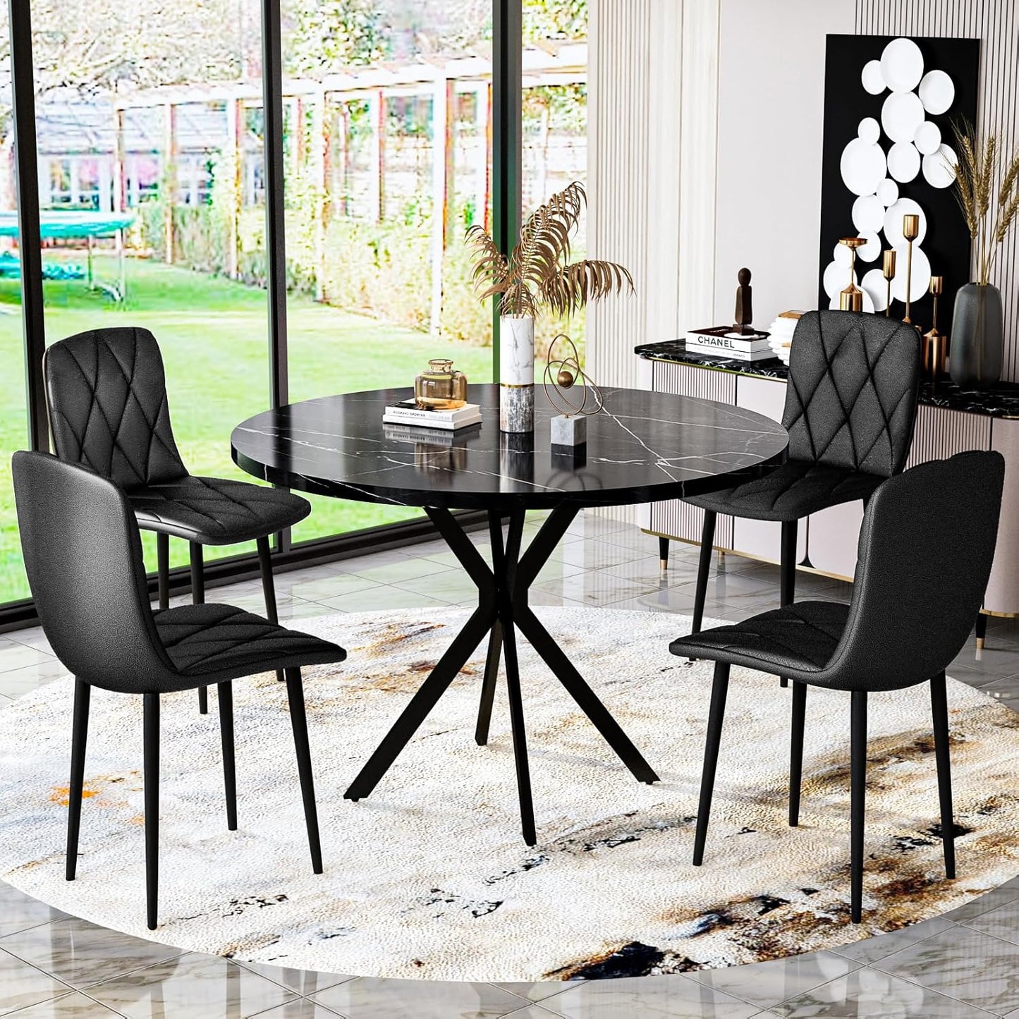 LTTROMAT Round Dining Table Set for 4