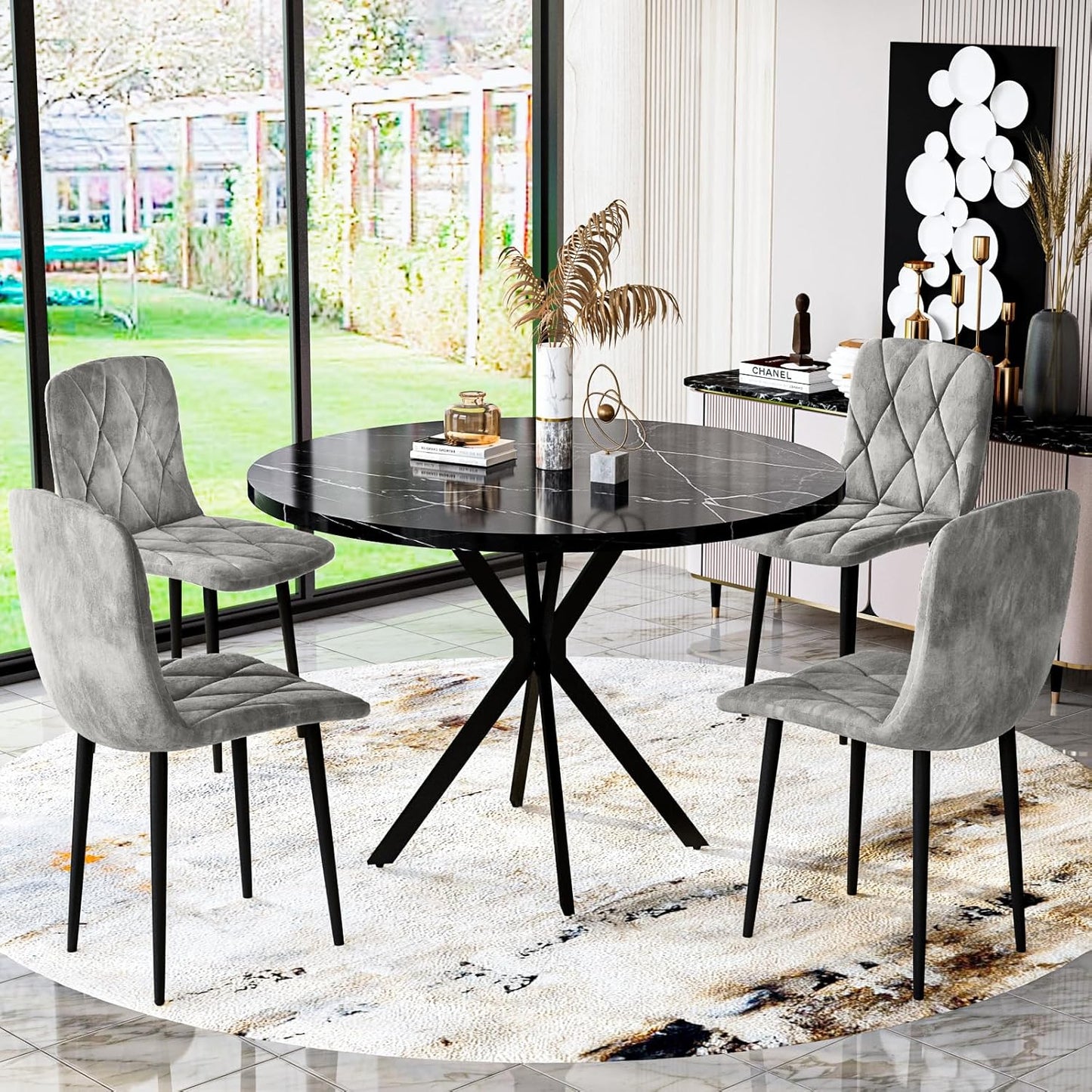 LTTROMAT Round Dining Table Set for 4