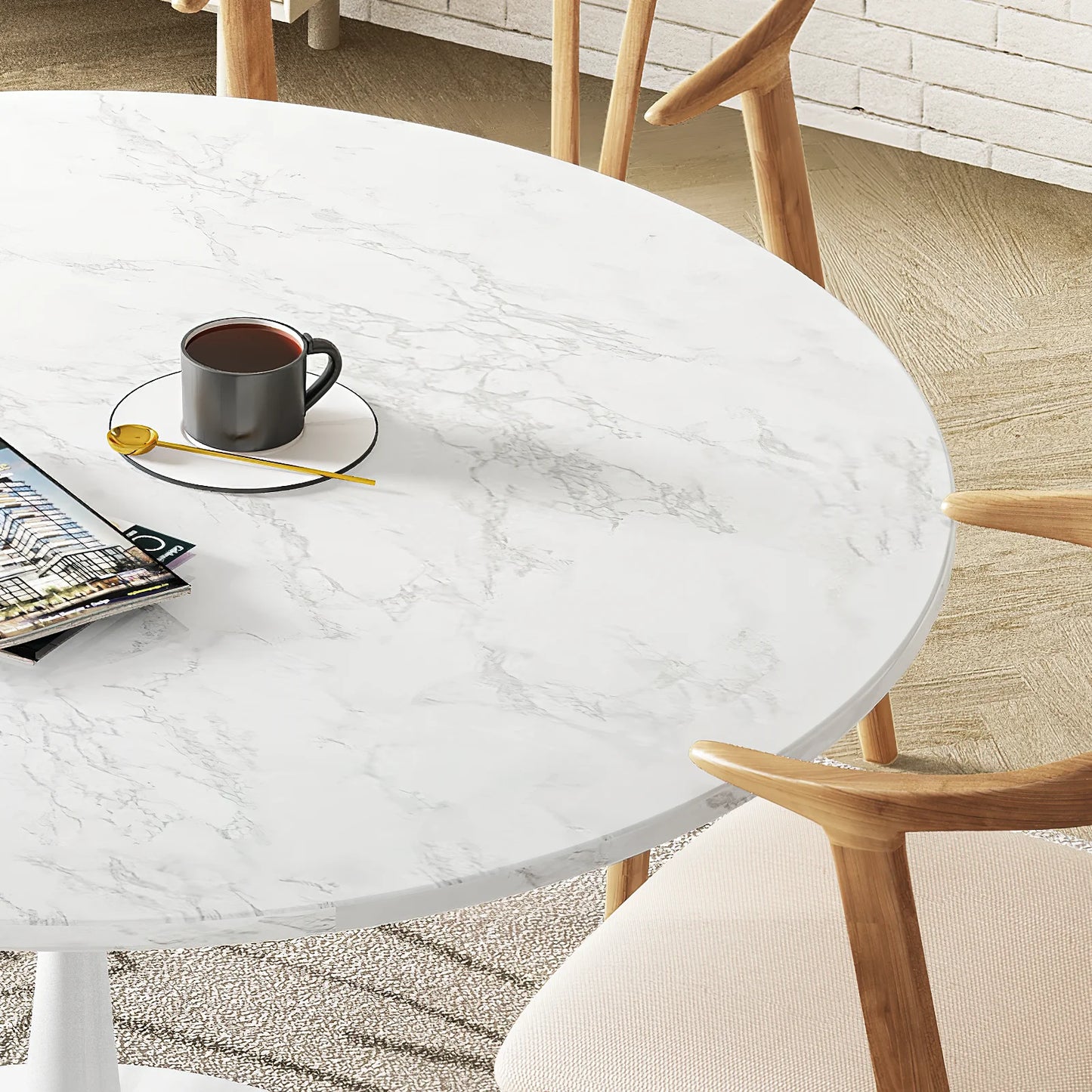 LTTROMAT Round Dining Table, Round Artificial Marble Dining Table, Round Pedestal Table for Mid-Century End Table Coffee Office Living Room Table, White