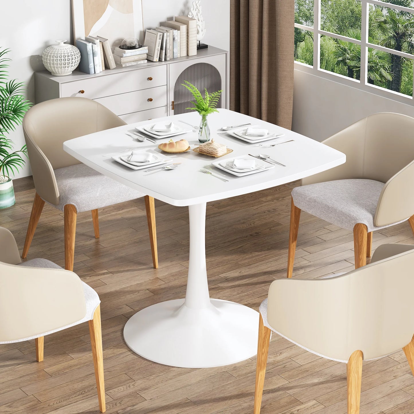 LTTROMAT Black Square Dining Table, 31.5-inch Tulip Pedestal for Living Room & Small Spaces