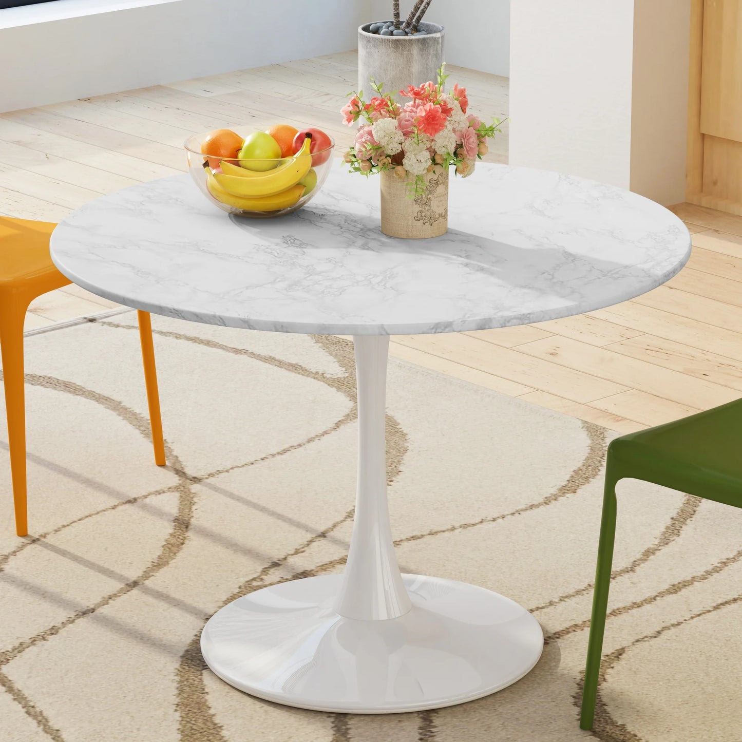 LTTROMAT Round Dining Table, Round Artificial Marble Dining Table, Round Pedestal Table for Mid-Century End Table Coffee Office Living Room Table, White
