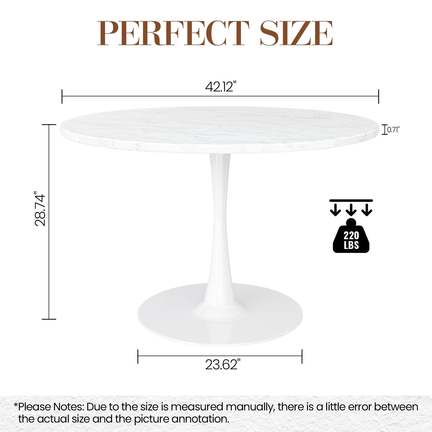 LTTROMAT Round Dining Table, Round Artificial Marble Dining Table, Round Pedestal Table for Mid-Century End Table Coffee Office Living Room Table, White