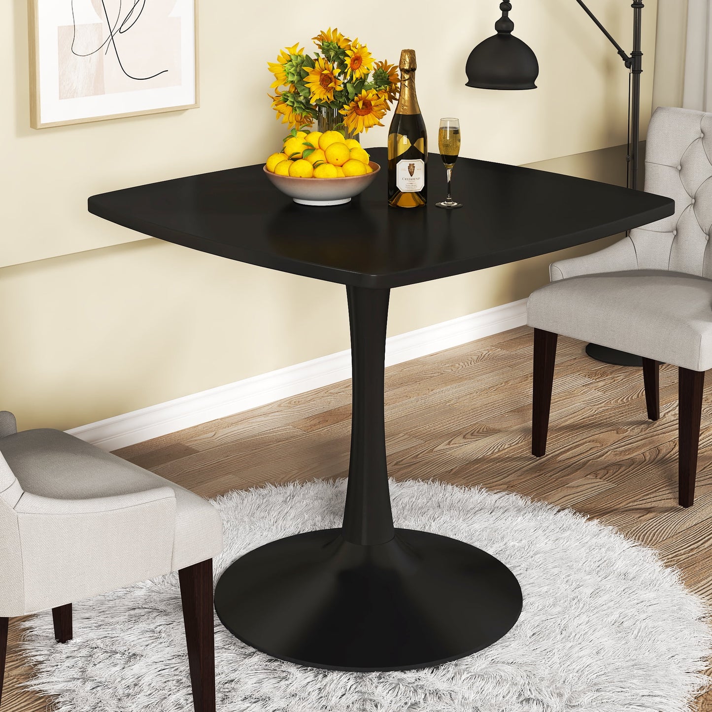 LTTROMAT Black Square Dining Table, 31.5-inch Tulip Pedestal for Living Room & Small Spaces