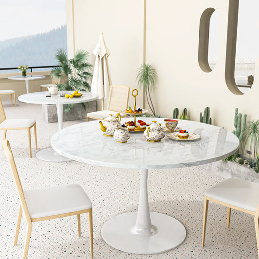 LTTROMAT Round Dining Table, Round Artificial Marble Dining Table, Round Pedestal Table for Mid-Century End Table Coffee Office Living Room Table, White