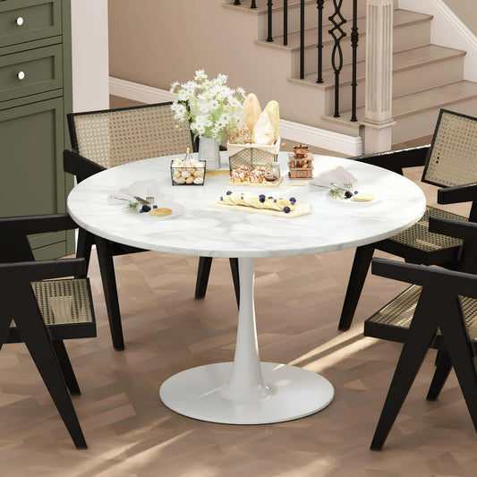 LTTROMAT Round Dining Table, Round Artificial Marble Dining Table, Round Pedestal Table for Mid-Century End Table Coffee Office Living Room Table, White